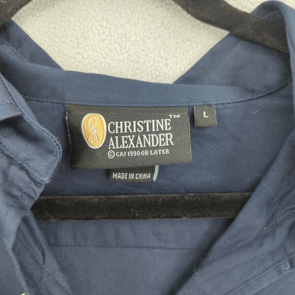 Christine Alexander Top Womens Large Navy Swarovski Crystal Button Up Bling - Picture 3 of 6